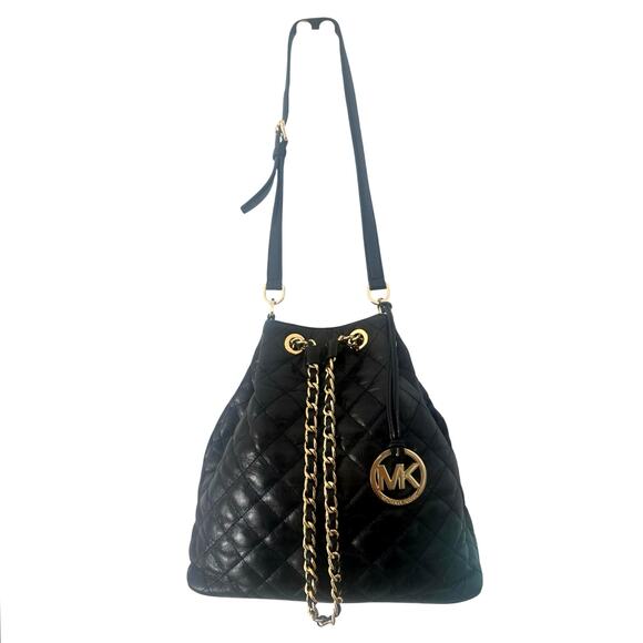 Michael Kors Embossed Chain-Link Bucket Bag Black gold Bucket purse NWOT - Picture 4 of 14